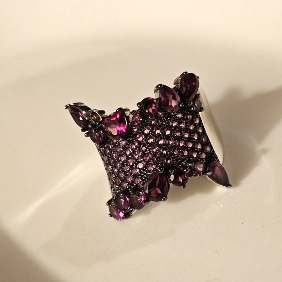 4.66 CTW Raspberry Rhodolite Rhodium Over Sterling Cocktail Ring Size 8 R1P23 - Picture 8 of 12